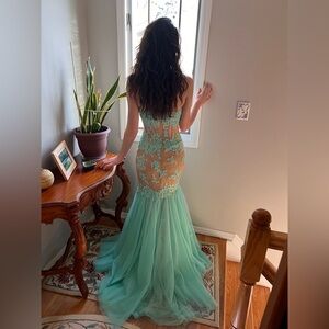 Sherri Hill Strapless Mint and Nude Dress